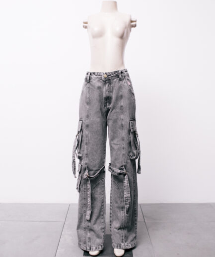 [P/M/G] Calça wide cargo grafite