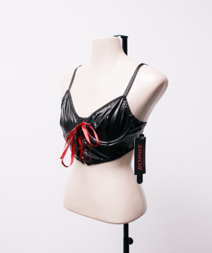 [P] sutiã/top de courino com amarração vermelha Romwe
