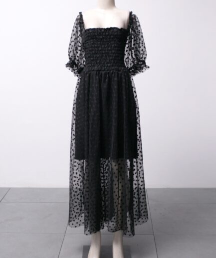 [M/G] Vestido longo de tule poá com manguinhas bufantes Spookies