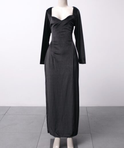 [P/M] Vestido longo de veludo com fenda