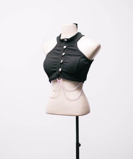 [P/M] Cropped gola alta com botões e correntes