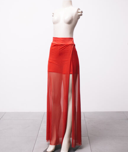 [P/M] Shorts saia longo de tule vermelho com fenda lateral