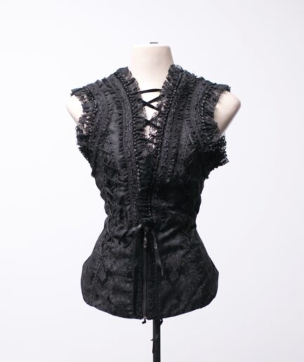 [G] Colete brocado com detalhes de renda e amarrações Pyon Pyon