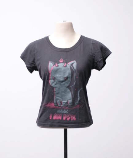 [P] camiseta Babylook com estampa de gatinho "Careful,I am Evil" Nerd Universe