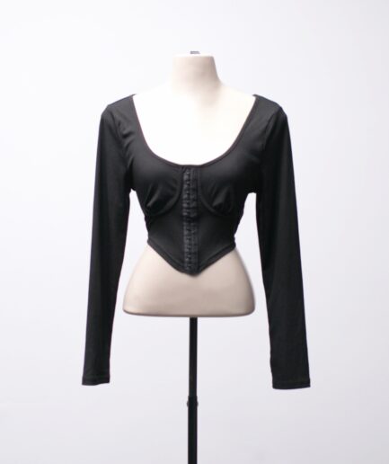 [M/G] Cropped canelado manga longa com detalhe de ganchinhos Shein