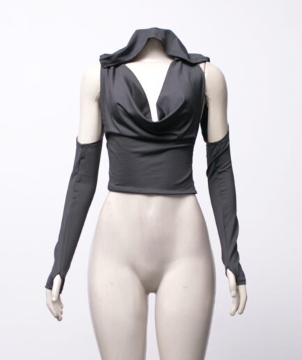 [P/M] Cropped de malha manga longa com capuz