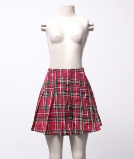 [P/M] Saia plissada xadrez vermelha Bluesteel