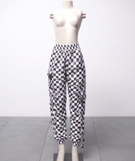 [PP/M] Calça cargo quadriculada com correntes e bolsos