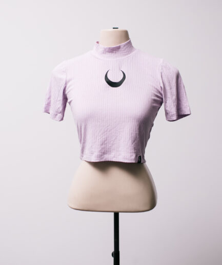 [P] cropped canelado rosa com lua Reversa