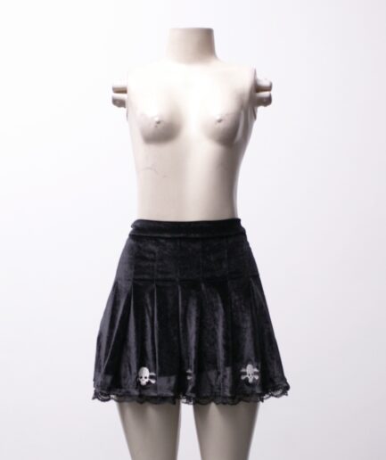 [M] saia de veludo plissada com caveiras Shein