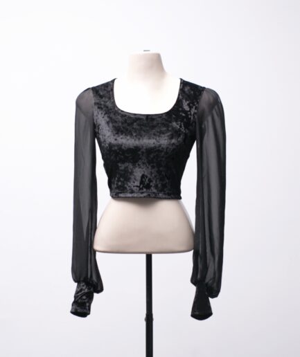 [PP] Cropped de veludo com mangas bufantes de tule Gargulia