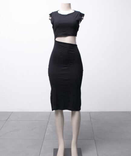 [P/M] Vestido midi canelado com abertura na cintura Reversa