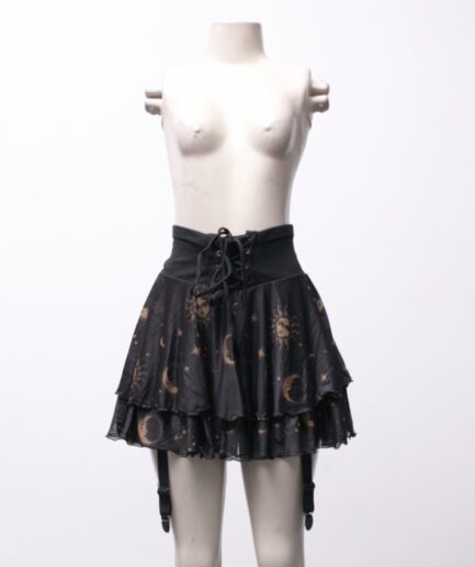 [P/M] Shorts saia de tule com estampa de lua e sol Killstar