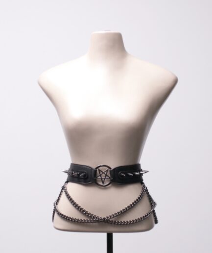 [P/M] Cinto de courino com pentagrama correntes e spikes Killstar
