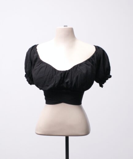 [P] Cropped de viscose com manguinhas bufantes e laço nas costas