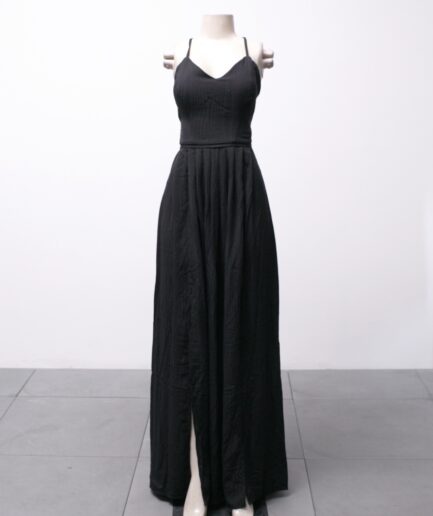 [P/M] Vestido longo de viscose texturizada com 2 fendas e amarração nas costas