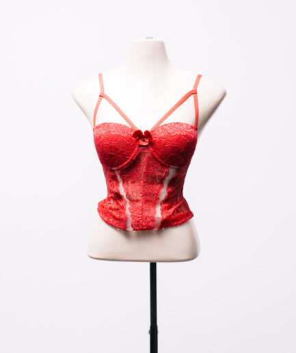 [P] Corpete de renda vermelho com transparência