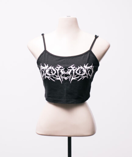 [P/M] Cropped de alcinha com estampa de escrita