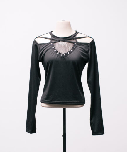 [M] Blusa manga longa com detalhes de tela e ilhóses Shein