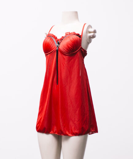 [P/M] camisola babydoll vermelho de tule com laço preto