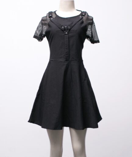 [P/M] Vestido godê com harness embutido bolsos e mangas de tela Killstar