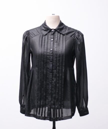 [P] Camisa manga longa acetinada com detalhes drapeados