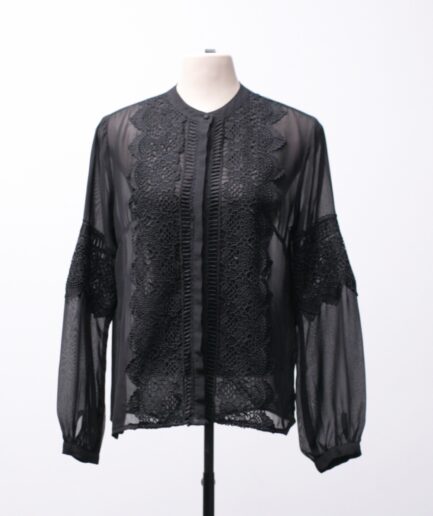 [P/M] Camisa manga longa de tule com detalhes de renda Cortelle