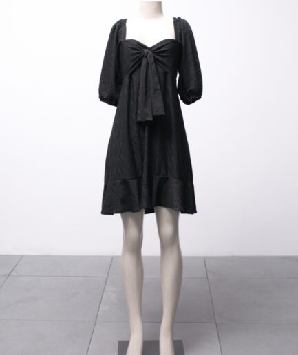 [G/GG] Vestido com manguinhas bufantes e laço no busto