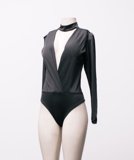 [P/M] Body manga longa com abertura e decote cruzado