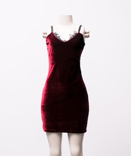 [P/M] vestido veludo vinho reversa